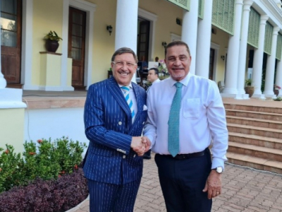 Honorary Consul General Maxim Behar meets with Minister of Foreign Affairs and Tourism Sylvestr Radegonde in the State House