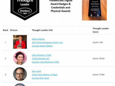 Maxim Behar ranked 1st in the TOP 50 Global Thought PR Leaders by Thinkers360